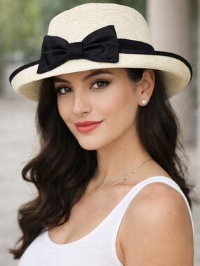 Siggi Chic Cream Hat with Black Ribbon